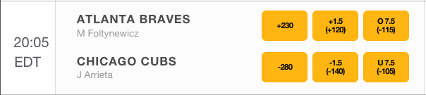 Sportsbook.ag MLB Betting Lines - Chicago Cubs vs Atlanta Braves